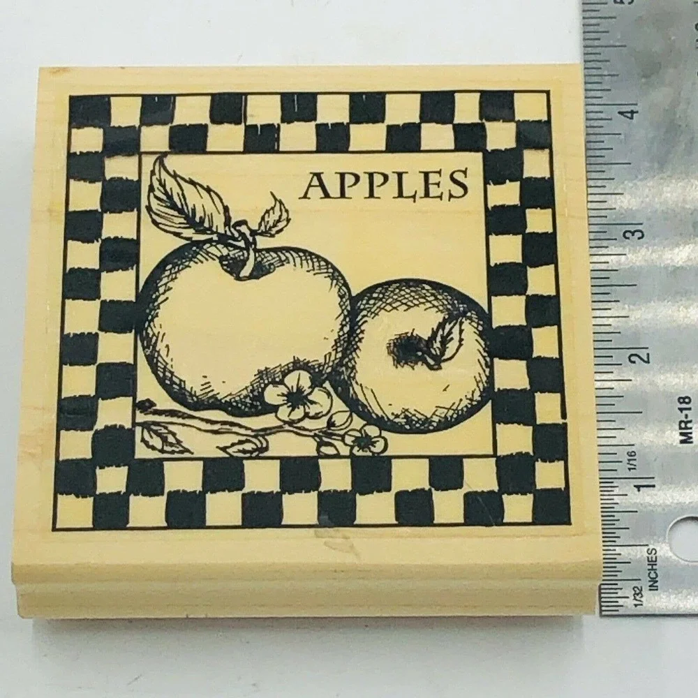 APPLES HAMPTON ARTS RUBBER STAMP WOOD MTD XL